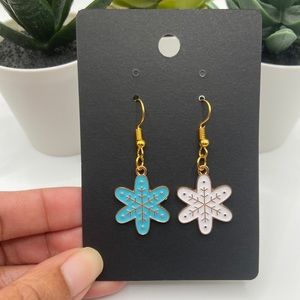 Mismatched Snowflake Gold Plated Enamel Drop Earrings